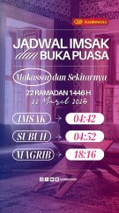 Jadwal Imsakiyah Minggu Keempat Ramadan 1446 H