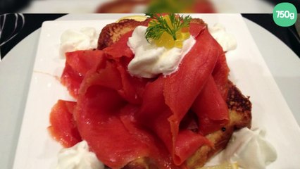 Brioche perdue au saumon fumé, chantilly au raifort et vodka