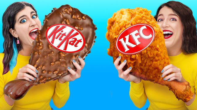 NOURRITURE RÉELLE VS CHOCOLAT VS FAUSSE NOURRITURE ! Défi culinaire incroyable par 123 GO! CHALLENGE