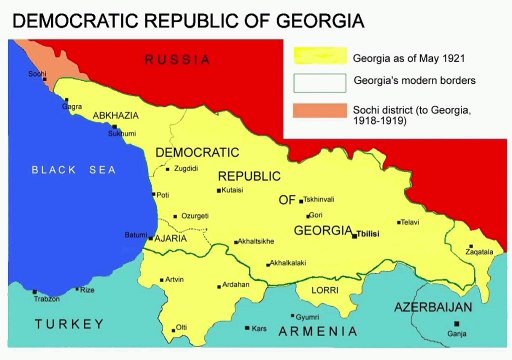 Map of Democratic Republic of Georgia. Peta Republik Demokratik Georgia. Democratic Republic of Georgia Map. საქართველოს დემოკრატიული რესპუბლიკის რუკა. Карта Демократической Республики Грузия. Карта Демократичної Республіки Грузія