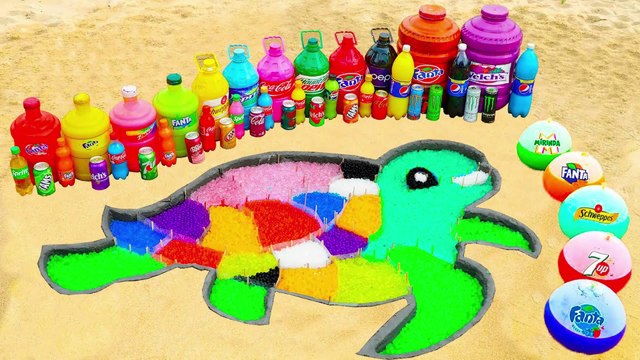 How to make Rainbow Sea ​​Turtle with Orbeez, Balloons of Fanta, Coca Cola vs Mentos & Popular Sodas