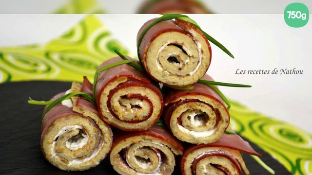 Roulés d'omelette à la tapenade, mascarpone et jambon