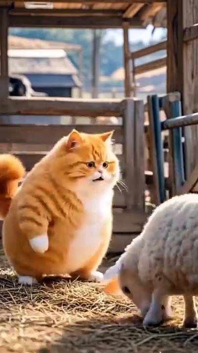 Cat survival funny video with sheep