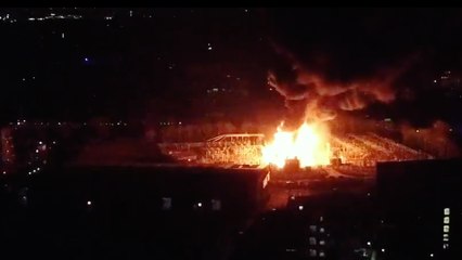 Drone video shows huge blaze that shutdown London's busiest airport