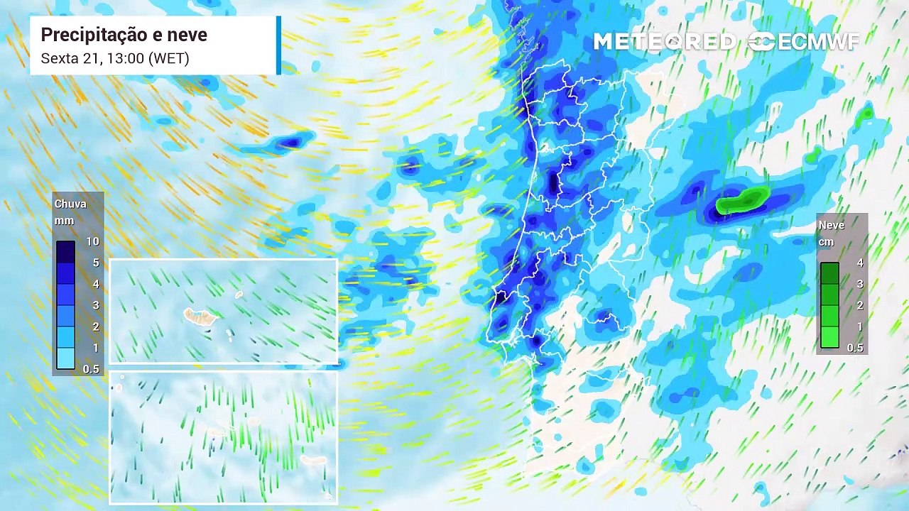 Sexta, 21 de março: tempestade Martinho deixará muita precipitação de chuva... e neve nos próximos dias!