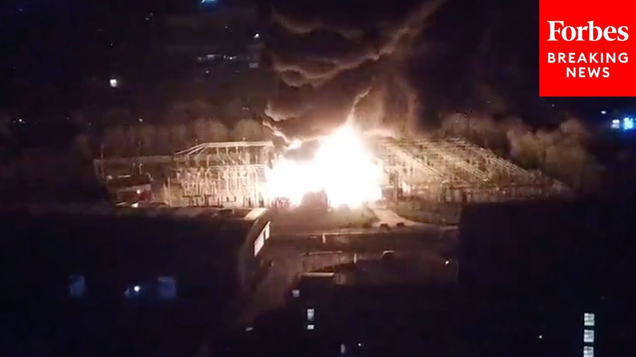 Drone Captures Aerial View Of Major Fire At Sub...