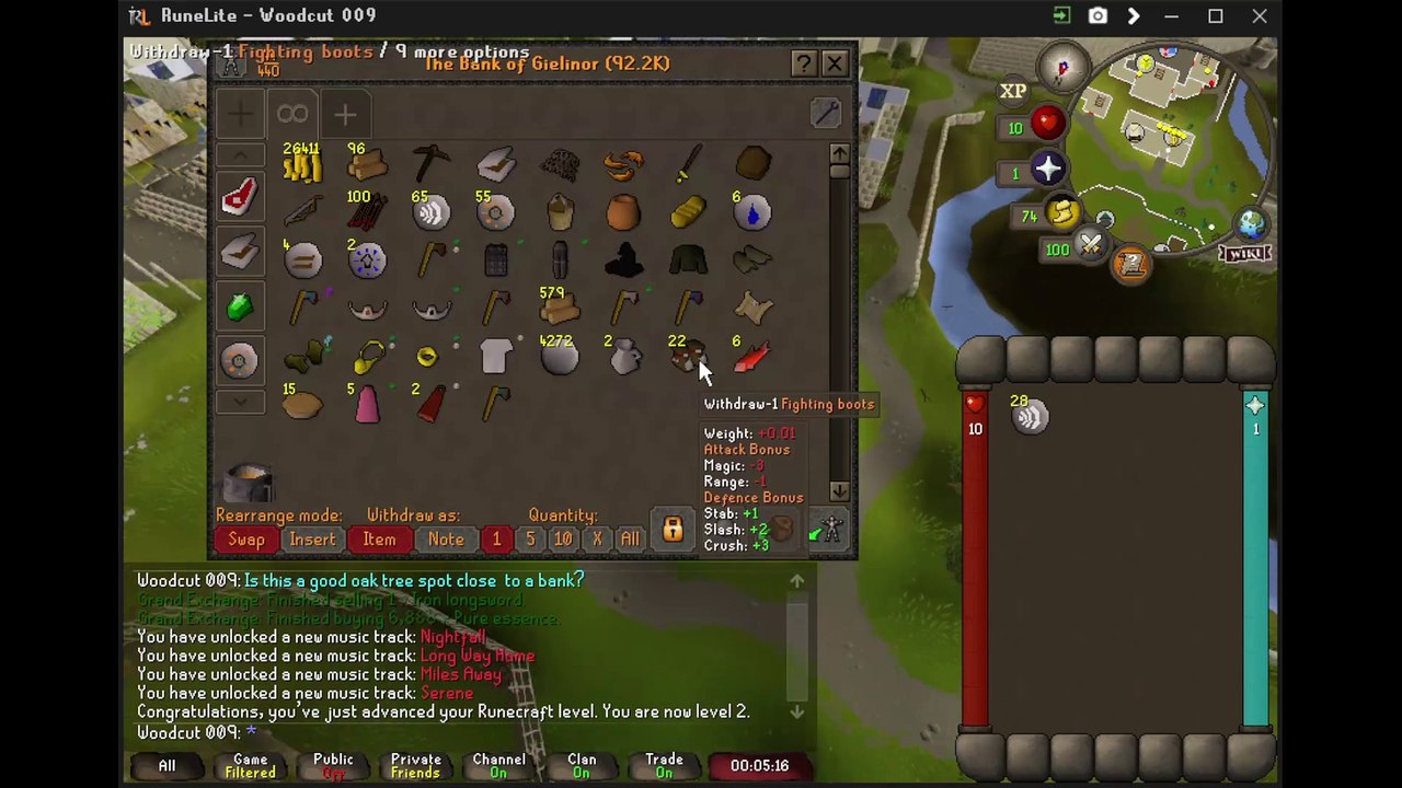 OSRS. Doing runecrafting a bit on woodcutting account