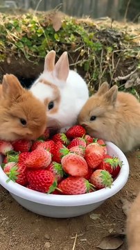 🐇🍓 Cute Rabbits Eating Strawberries – Adorable Countryside Moments! 😍