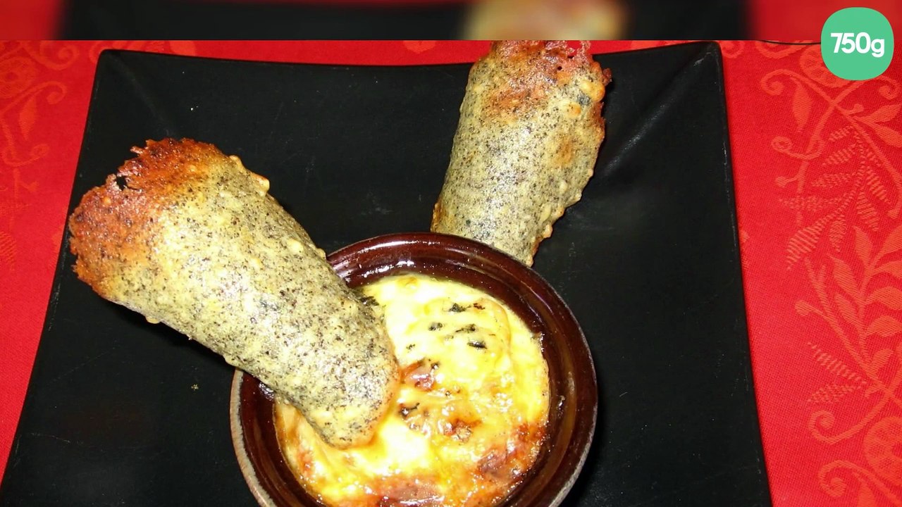 Flan de poireau à la fourme, tuiles aux lentilles vertes du Puy et à la fourme d'Ambert