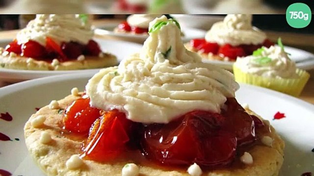 Tartelettes sucrées de tomates confites et chantilly de basilic-citron