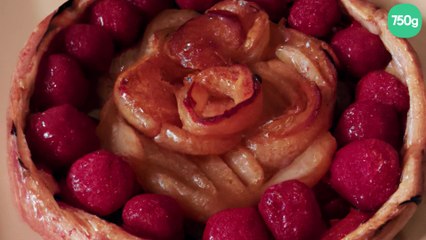 Tarte tatin aux pommes et framboises