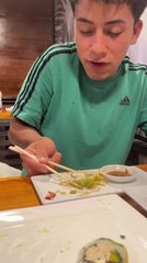 Man's Attempt to Eat Sushi with Chopsticks Turns Into Challenge