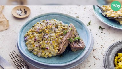 Filet de thon mariné thym & citron, maïs à la crème de pecorino