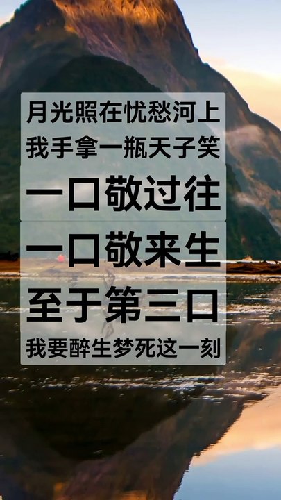 The moonlight shines on the river of sorrow, and I hold a bottle of Tian Zi Xiao in my hand. I take one sip to the past, one sip to the future, and as for the third sip, I want to be drunk and dream about this moment. 月光照在忧愁河上，我手拿一瓶天子笑。一口敬过往，一口敬来生，至于第三口，我