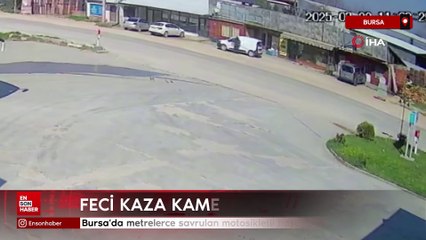 Bursa'da motosiklet sürücüsü metrelerce savruldu