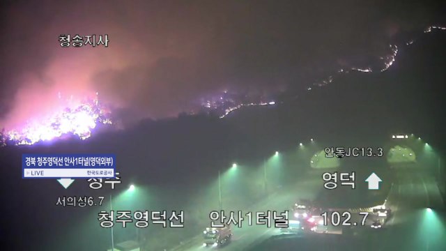 의성 산불 여파로 인근 고속도로 운행 전면 차단 / YTN