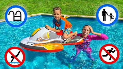Vlad and Niki show the safety rules in the pool