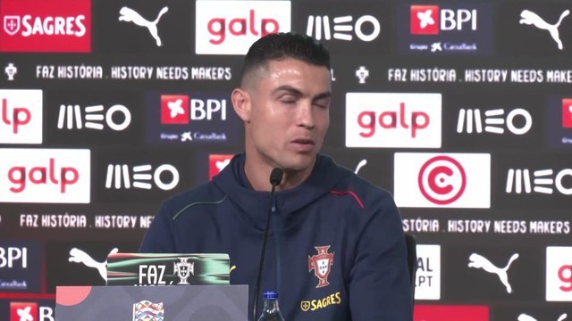 Cristiano reacts after Højlund boldly imitates his celebration to his face