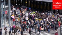 Anti-DOGE Protesters Demonstrate Outside Of Tesla Dealership In New York City
