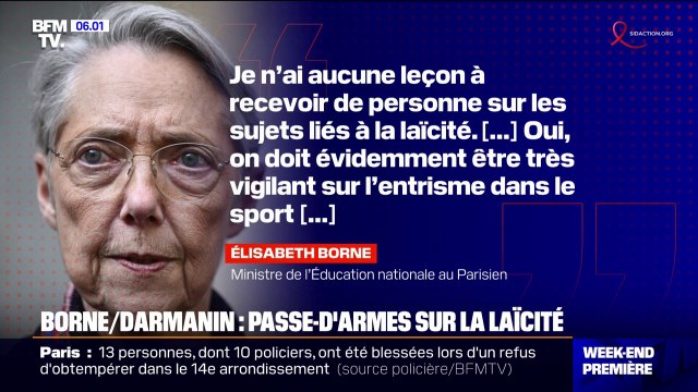 Je n'ai aucune leçon à recevoir sur la laïcité : Élisabeth Borne répond à Gérald Darmanin sur la question du port du voile dans le sport