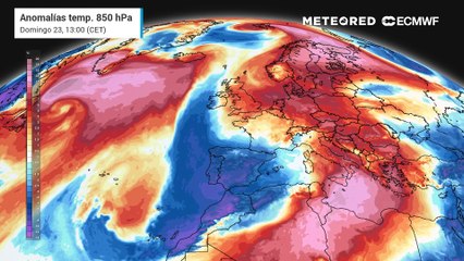 Anomalías de temperatura previstas en niveles medios de la troposfera para los próximos días.