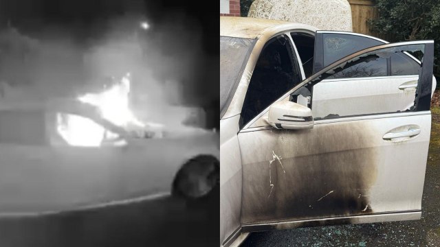 Watch as thugs write off mans £50,000 Mercedes in horror attack at his home