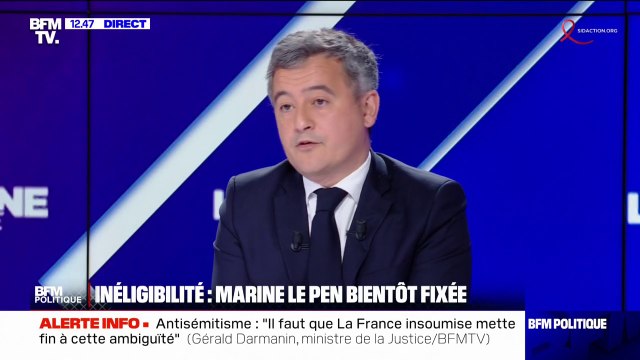 Marine Le Pen condamnée à une peine d'inéligibilité? Gérald Darmanin ne regrette pas d'avoir affirmé qu'une telle peine serait profondément choquante