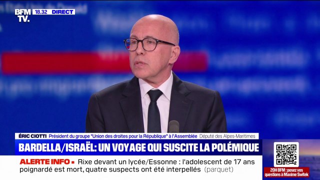 Visite de Jordan Bardella en Israël: C'est un beau symbole , selon Éric Ciotti (Union des droites)