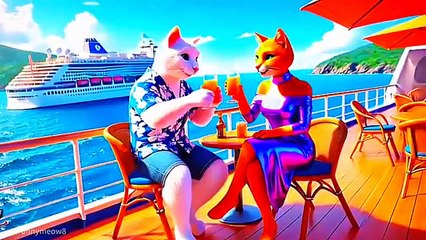 Happy cat family enjoy on cruise ships