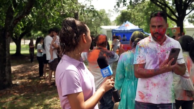 Explosions of cheerful colour as Darwin’s Hindu community celebrate Holi festival