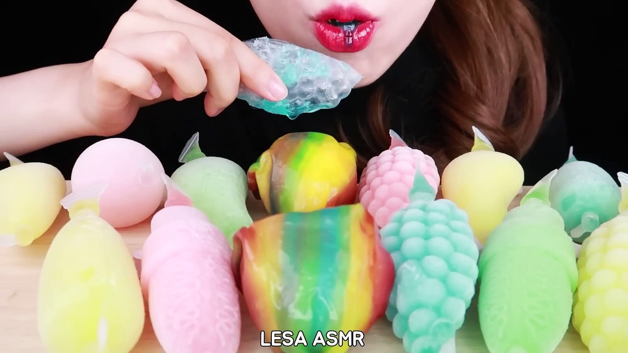 ASMR PASTEL RAINBOW FOOD  ROLL-UP JELLY ICE CREAM, FROZEN TIKTOK JELLY EATING SOUNDS MUKBANG 먹방 咀嚼音