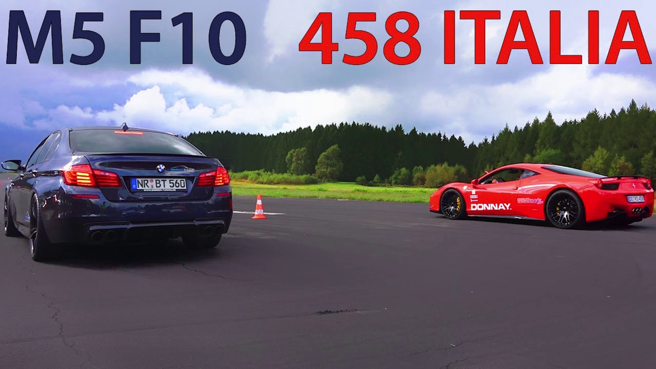 BMW M5 vs FERRARI 458 Italia DRAG RACE Acceleration Sound Rennen 550Plus Club Beschleunigung