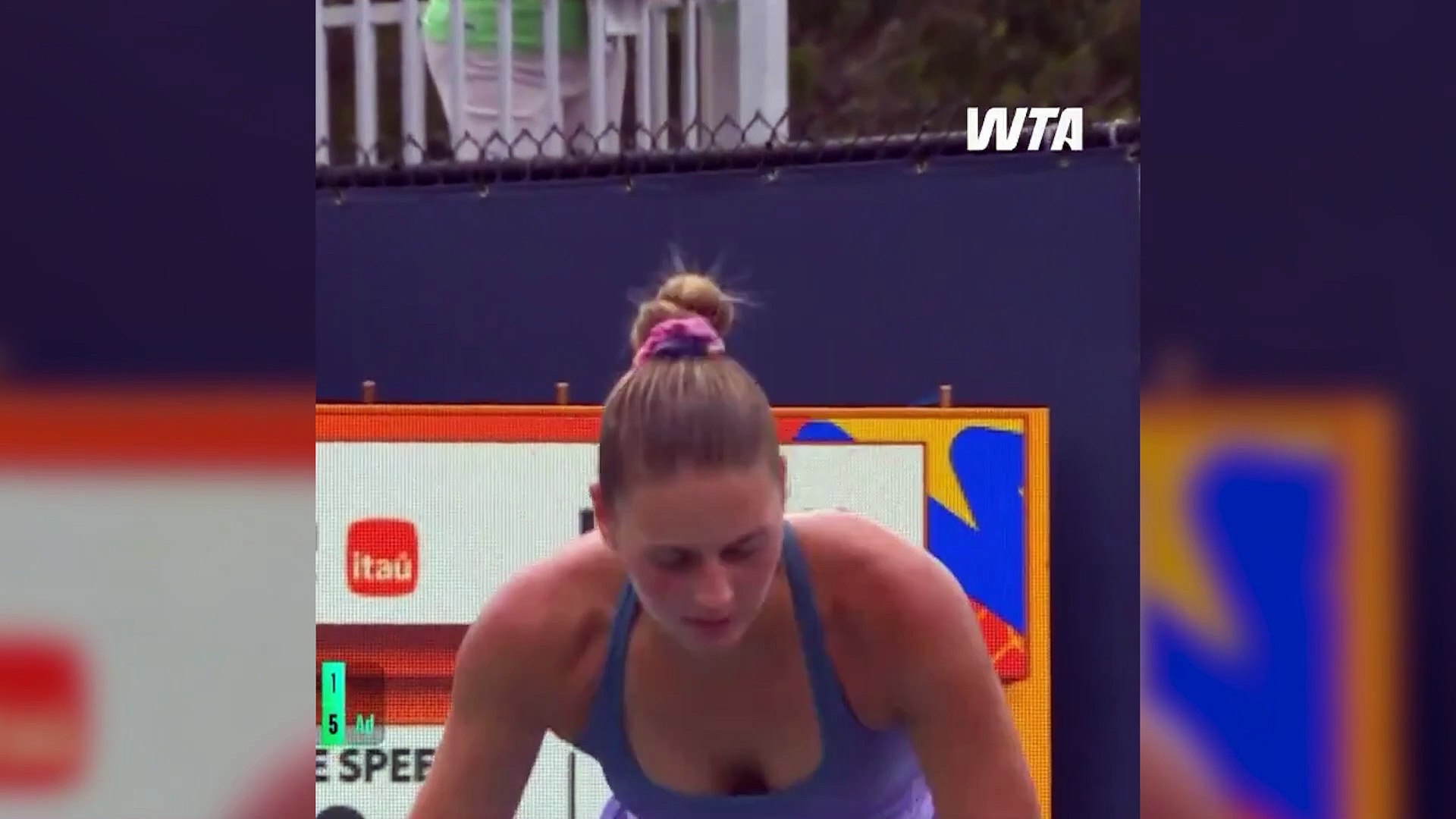 Kostyuk wins her match against Blinkova with an ace down the line... and leaves without a greeting