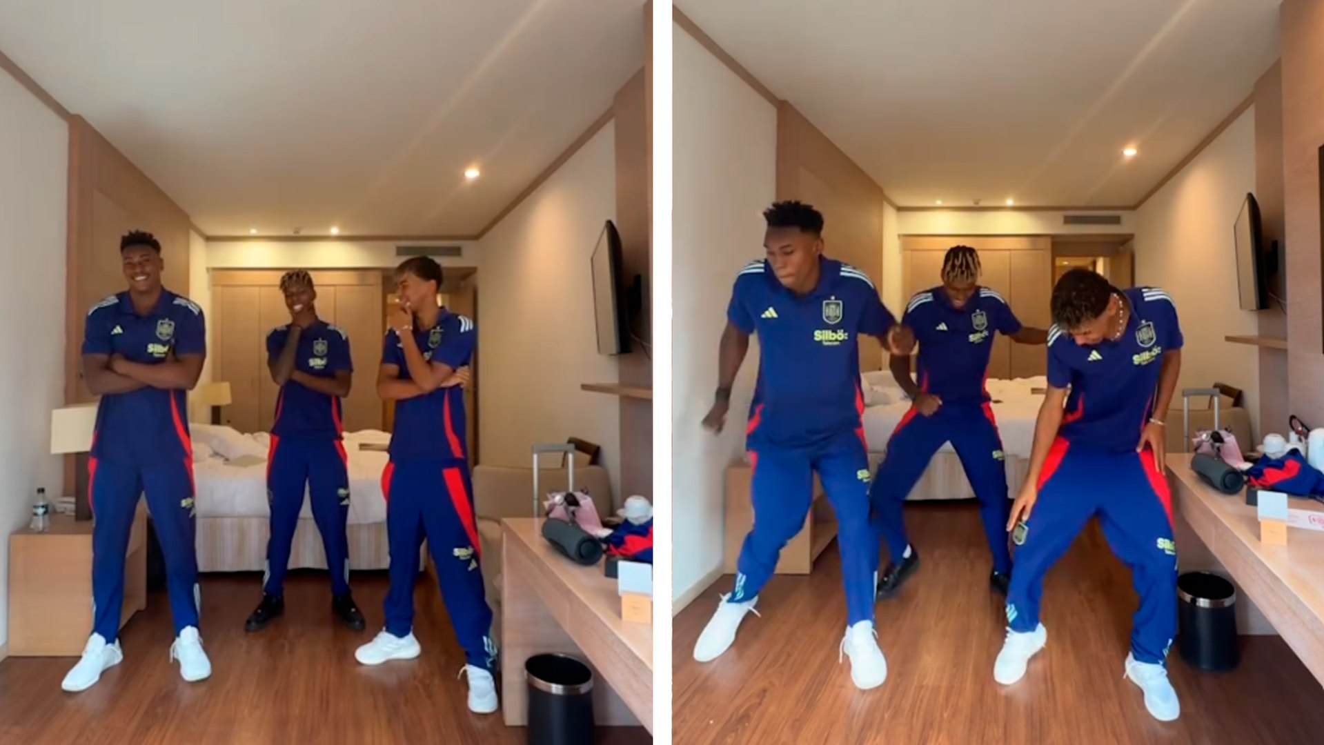 Lamine Yamal, Nico Williams y Samu practicando celebración para su ...