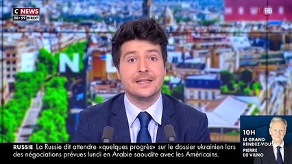 Éliot Deval présente "L'heure des pros Week-end" le dimanche 23 mars 2025 sur CNews.