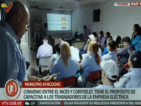 Táchira | Trabajadores de Corpoelec recibiran capacitación profesional a través del Inces