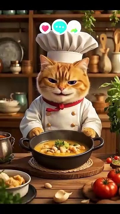 Cat cooking chicken soup #cute #cat #shorts #aicat