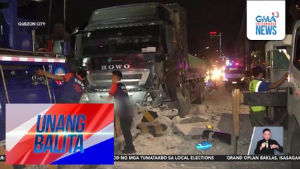 16 na barrier at traffic signages sa EDSA-Santolan, inararo ng 12-wheeler | Unang Balita