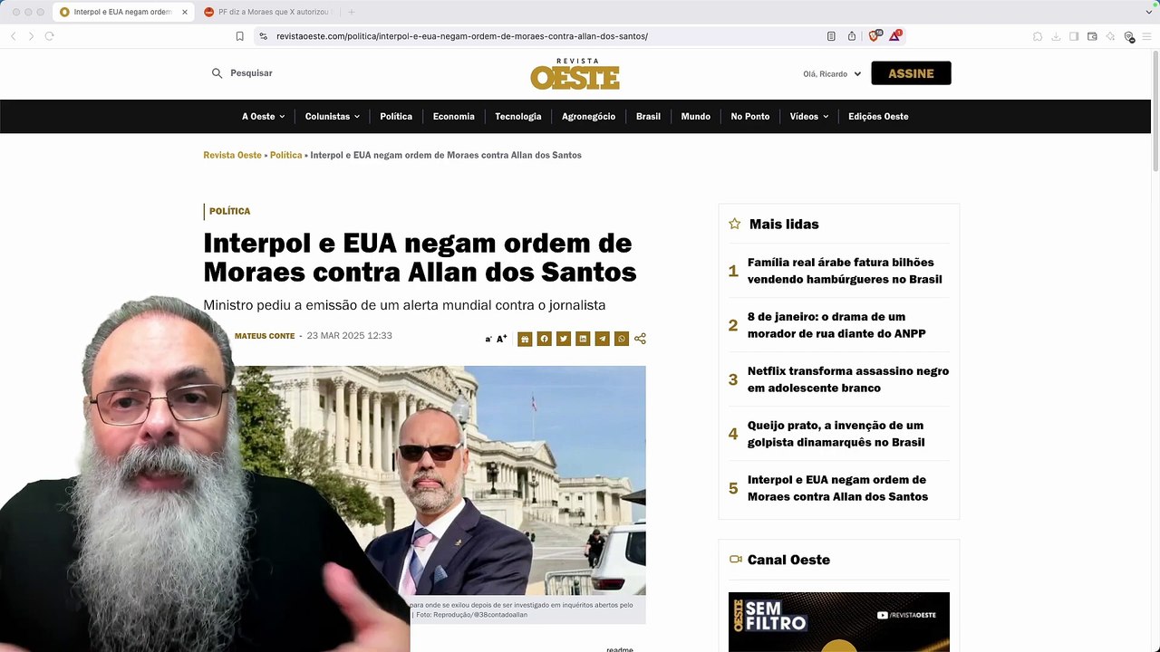 MORAES tenta PELA TERCEIRA VEZ a EXTRADIÇÃO de ALLAN dos SANTOS e MAIS UMA VEZ é DERROTADO