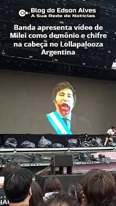 Banda apresenta vídeo do presidente da Argentina Javier Milei como demônio e chifre na cabeça no Lollapalooza Argentina
