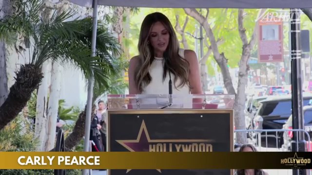 Carly Pearce speaks at Trisha Yearwood's Hollywood Walk of Fame ceremony