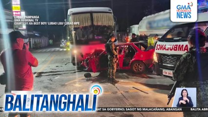 Driver, patay matapos masalpok ng truck at bus ang minamanehong kotse; 3 sakay niya, sugatan | Balitanghali