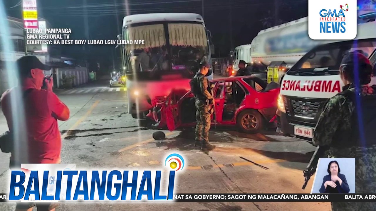 Driver, patay matapos masalpok ng truck at bus ang minamanehong kotse; 3 sakay niya, sugatan | Balitanghali