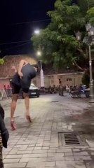 Man Struggles to Move in Heels