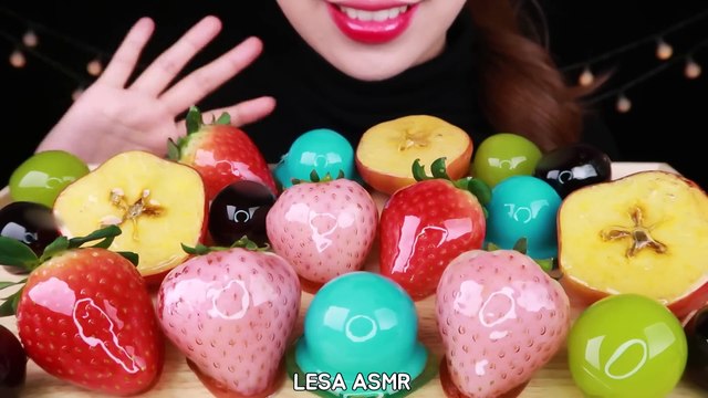ASMR RAINBOW TANGHULU CANDIED FRUIT, SATR APPLE, PLANET GUMMY TAGNHULU EATING SOUNDS MUKBANG 탕후루먹방