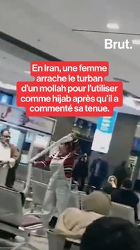 En signe de protestation, elle prend le turban d'un homme en Iran pour l'utiliser comme hijab