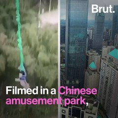 A pig forced to bungee jump in China