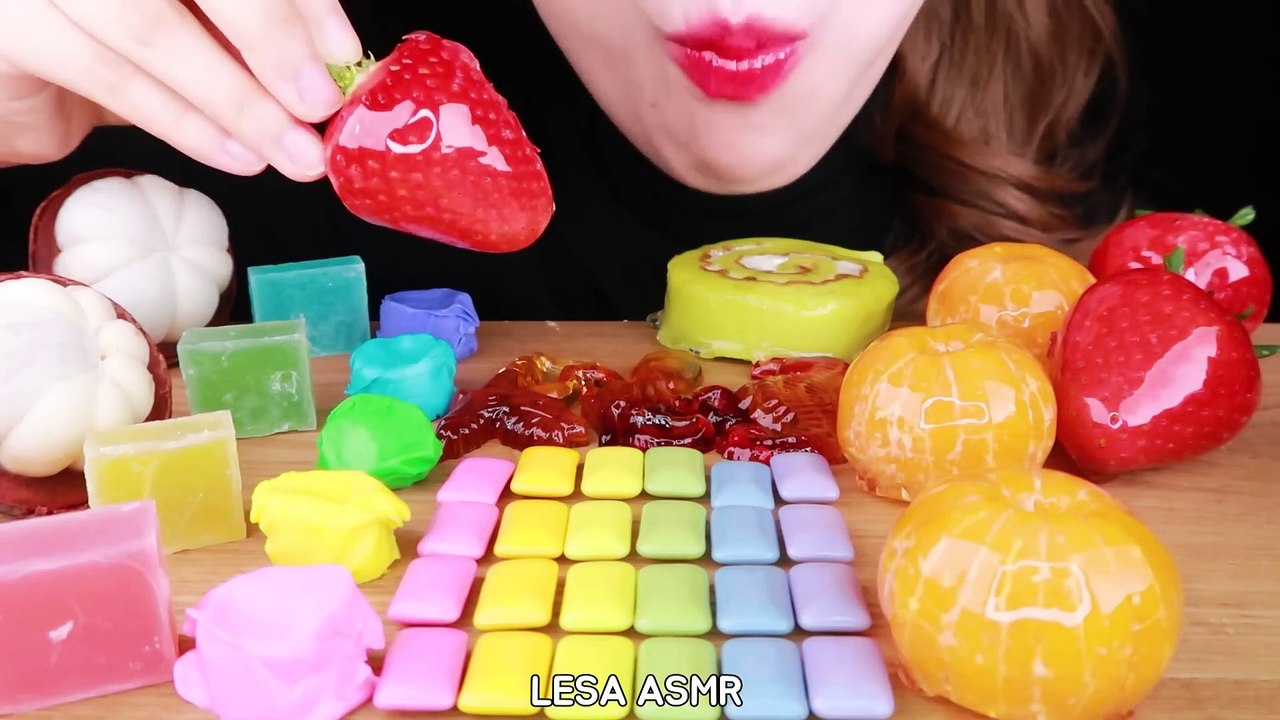 ASMR RAINBOW FOOD JEWEL JELLY, CARAMEL CANDY, F...