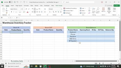 Inventory Management Sheet in Excel | Stock In Out Balance Tracker