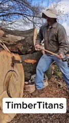 Blacksmith Splitting Wood with Hammer and Chisel – Precision and Strength